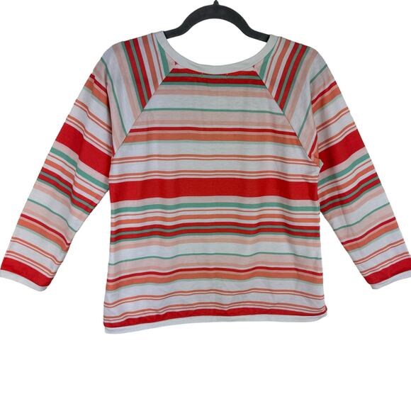 Copper Key Striped Teal Coral Long Sleeve Top Gold Heart Stretch Girl's Size XL - Picture 2 of 6